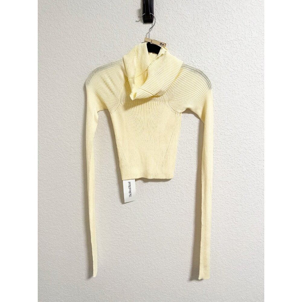 Anna October Womens Turtleneck Sweater Ribbed Knit Cropped Long Sleeve Yellow XS